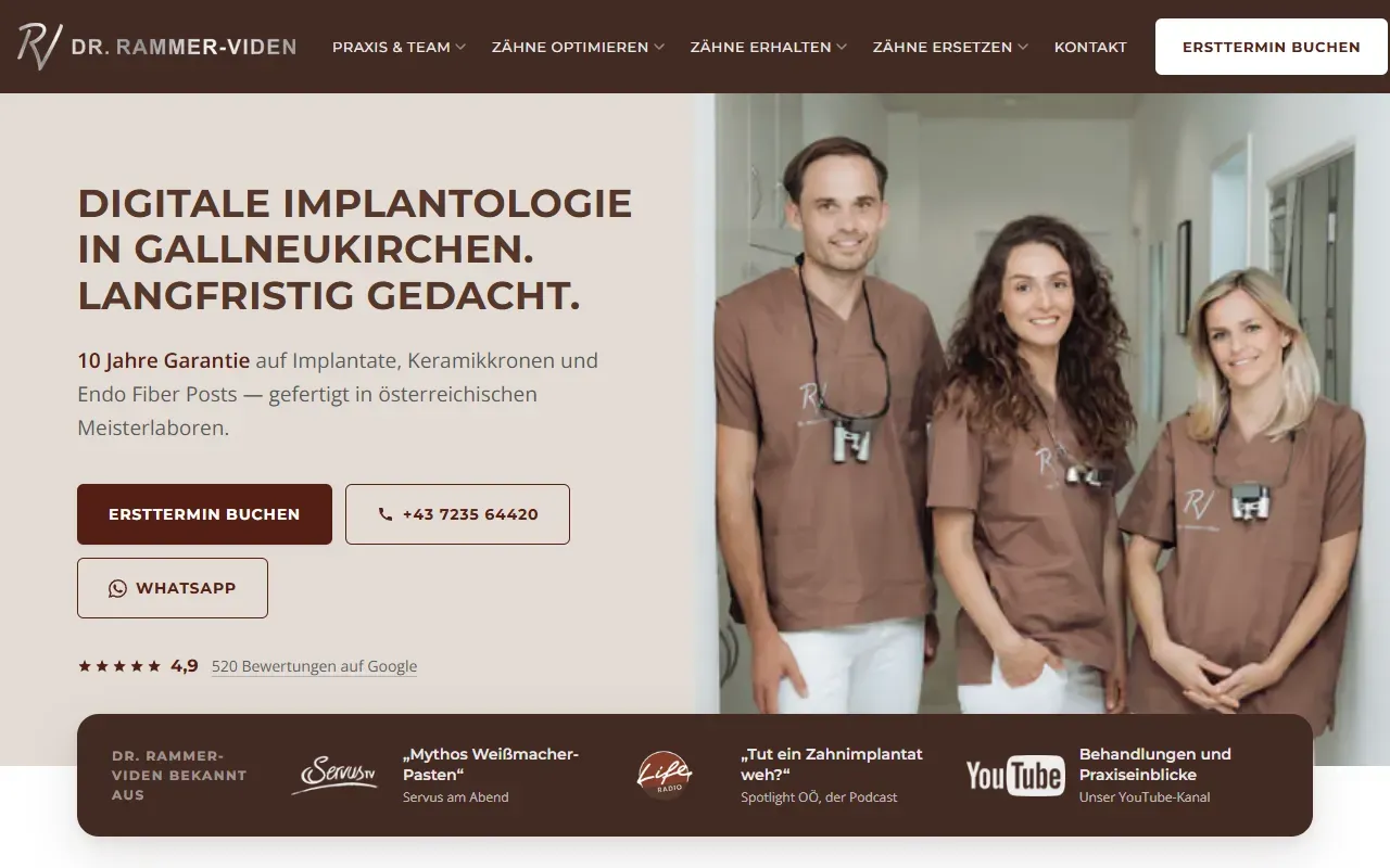 Website der Zahnarztpraxis Gallneukirchen mit Terminvereinbarung